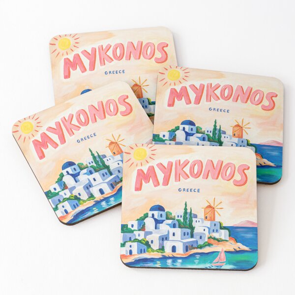 Item preview, Travel poster of Mykonos - Greece with beach, sea and houses designed and sold by PrintableTravel.
