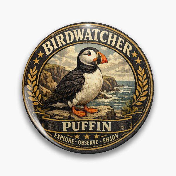 Item preview, Birdwatcher Puffin – Vintage Heritage Badge designed and sold by stevenwoodcock.