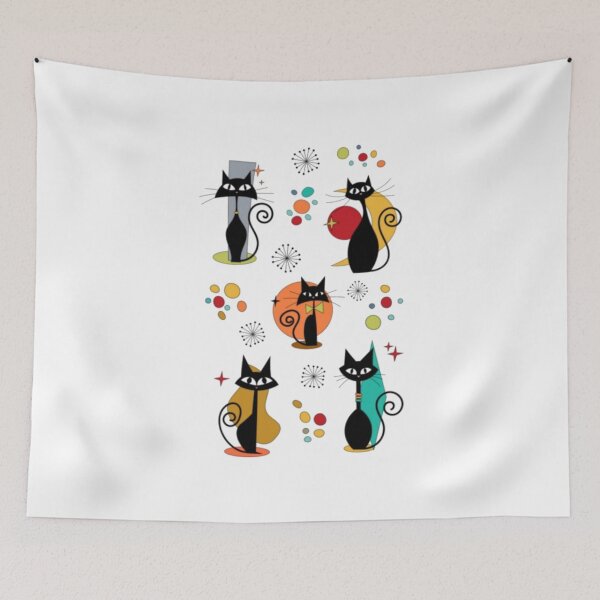 Item preview, Mid Century Atomic Black Cats - Retro Colorful Feline Art designed and sold by alvablakefg.