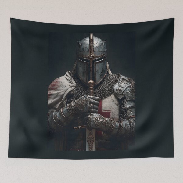 Item preview, Medieval Crusader Knight Templar in Armor Holding SwordRed Cross Art designed and sold by GrinGalore.