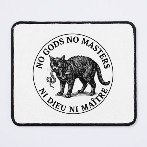 Item preview, No Gods No Masters Black Cat Vintage Woodcut Anarchist Ni Dieu Ni Maitre Punk Badge designed and sold by raedattia.