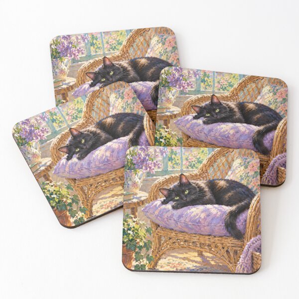 Item preview, Black Cat in the Sunlight – Impressionist Cottage Cat designed and sold by BigfeetLittlepaws.