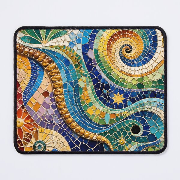 Item preview, Gaudi Inspired Vivid Mosaic Swirls and Floral Tile Pattern designed and sold by GrinGalore.