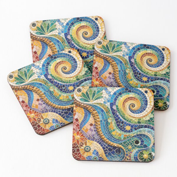 Item preview, Gaudi Inspired Vivid Mosaic Swirls and Floral Tile Pattern designed and sold by GrinGalore.