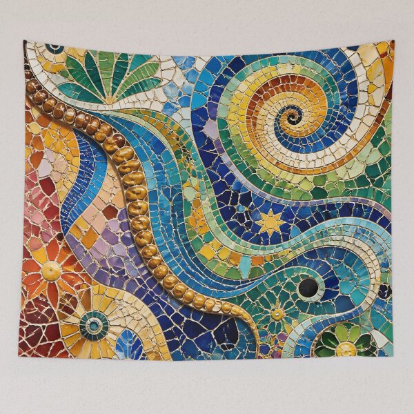 Item preview, Gaudi Inspired Vivid Mosaic Swirls and Floral Tile Pattern designed and sold by GrinGalore.