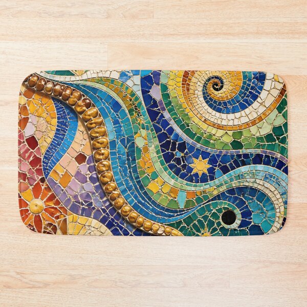 Item preview, Gaudi Inspired Vivid Mosaic Swirls and Floral Tile Pattern designed and sold by GrinGalore.