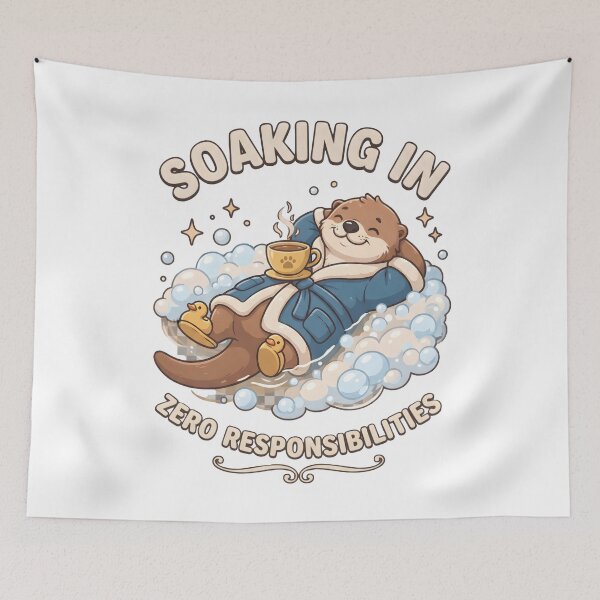 Item preview, Cozy Otter Relaxing – Cute Animal Coffee Winter Design designed and sold by StickerNestYou.