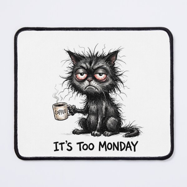 Item preview, It's Too Monday – Tired Cat Drinking Coffee designed and sold by Sekla-Studio.