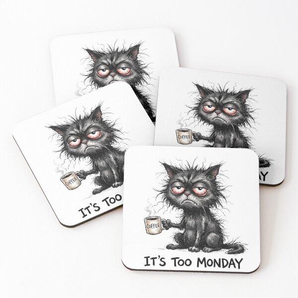 Item preview, It's Too Monday – Tired Cat Drinking Coffee designed and sold by Sekla-Studio.