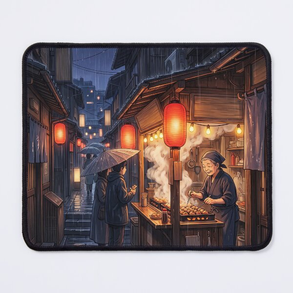 Item preview, Rainy Night Takoyaki Stall - Cozy Anime Aesthetic Notebook designed and sold by MissoStudio.
