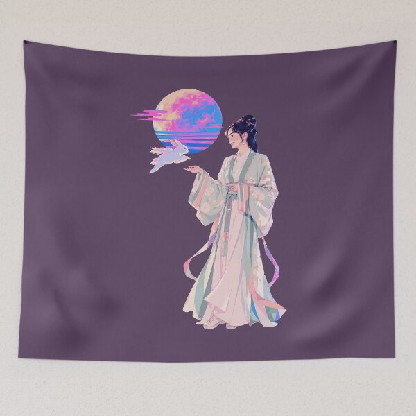 Item preview, Vaporwave Moon Goddess Hanfu Jade Rabbit Mid Autumn Festival designed and sold by KungPowUnicorn.
