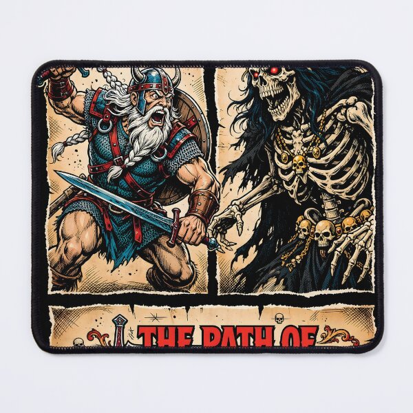 Item preview, The Path of Courage - Epic Fantasy Barbarian and Undead Skull Warrior Warhammer Fantasy Retro Art designed and sold by Overlord Kingdom.