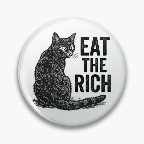 Item preview, Eat The Rich Black Cat Vintage Woodcut Anti Capitalist Leftist Cat Lover Quote designed and sold by raedattia.