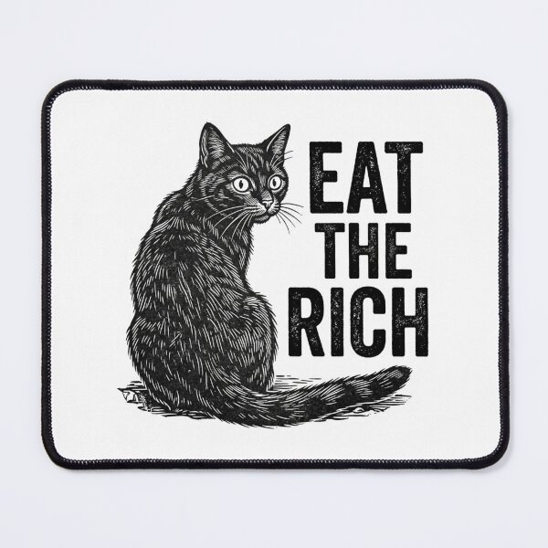 Item preview, Eat The Rich Black Cat Vintage Woodcut Anti Capitalist Leftist Cat Lover Quote designed and sold by raedattia.