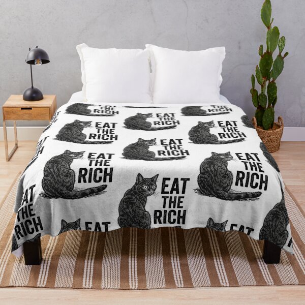 Item preview, Eat The Rich Black Cat Vintage Woodcut Anti Capitalist Leftist Cat Lover Quote designed and sold by raedattia.