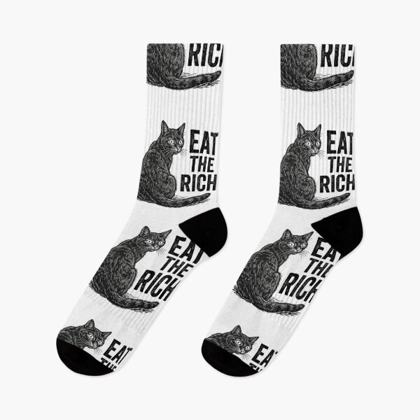 Item preview, Eat The Rich Black Cat Vintage Woodcut Anti Capitalist Leftist Cat Lover Quote designed and sold by raedattia.