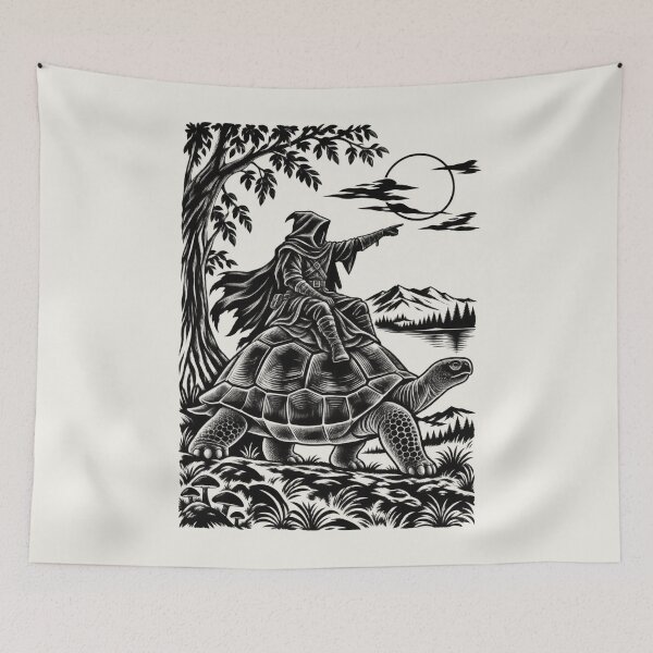 Item preview, Hooded Fantasy Tortoise Rider Vintage Medieval Art designed and sold by AmiGraph.