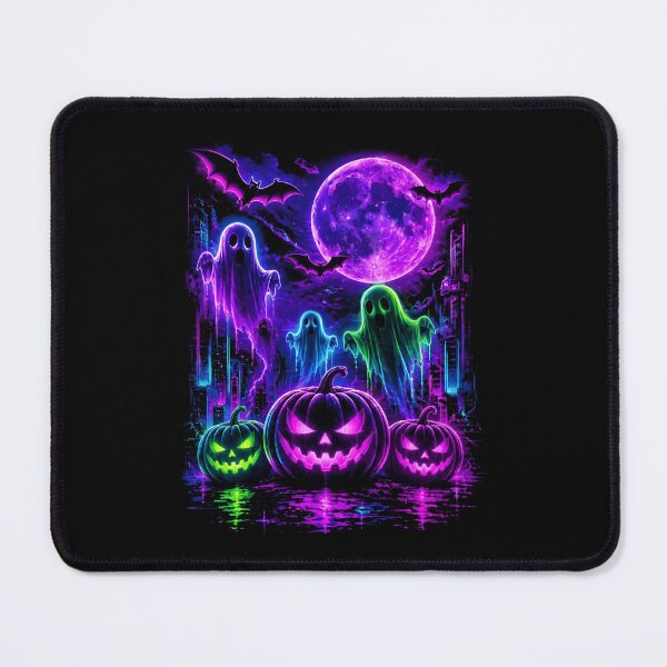 Item preview, Neon Halloween Ghosts Bats and Glowing Pumpkin Moon designed and sold by Glow-Paw-Studio.