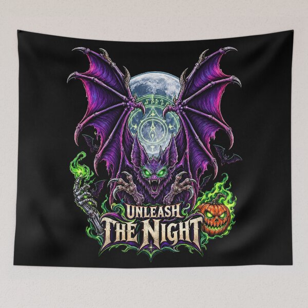Item preview, "Unleash the Night" – A spooky Halloween bat with pumpkin and magic designed and sold by thirtyonestars.