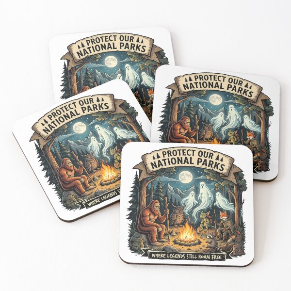 Item preview, Protect Our National Parks Where Legends Roam Free Bigfoot Ghosts Campfire Spooky Wilderness designed and sold by Rtcraftani.