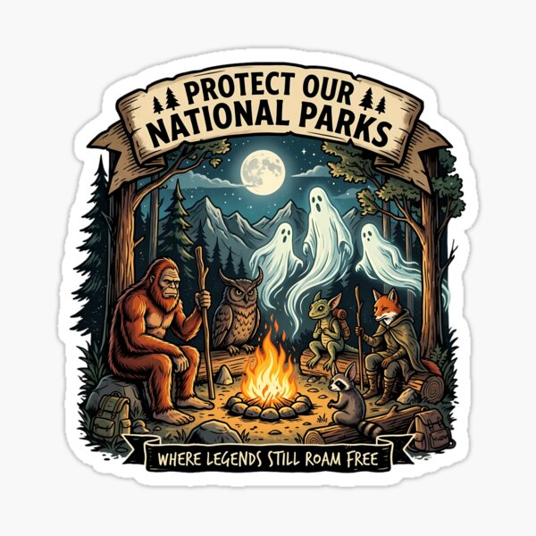 Item preview, Protect Our National Parks Where Legends Roam Free Bigfoot Ghosts Campfire Spooky Wilderness designed and sold by Rtcraftani.