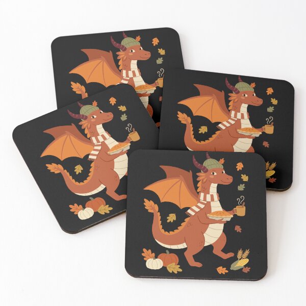 Item preview, Cozy Thanksgiving Dragon Bringing Pie and Autumn Cheer designed and sold by FreshVibe Prints.