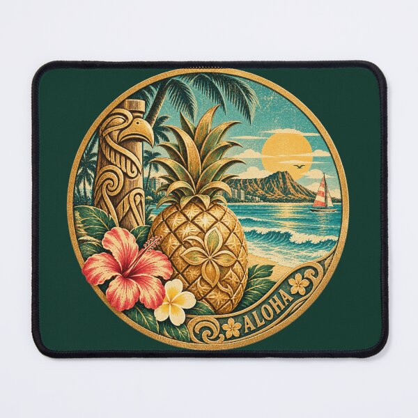 Item preview, Vintage Hawaii Aloha Medallion – Golden Pineapple & Diamond Head designed and sold by Plus91BIRD.