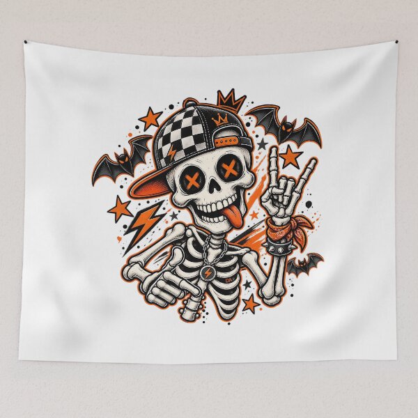 Item preview, Cool Rocker Skeleton Checkered Snapback Hat Halloween Streetwear Art designed and sold by DesignArtist.ia.