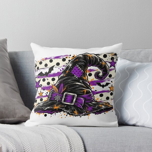 Artikelvorschau, Vintage Hexenhut mit Polka-Dots, Streifen und Farbspritzern – Halloween-Kunst entworfen und verkauft von DesignArtist.ia.