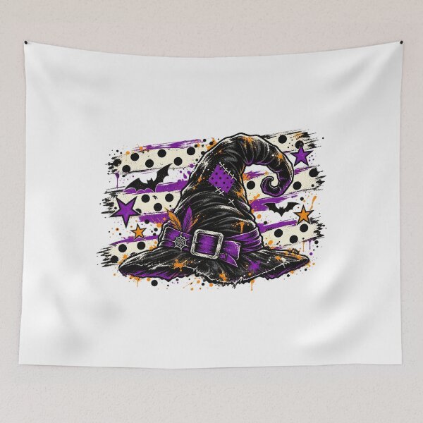 Item preview, Vintage Witch Hat Polka Dot Stripe Paint Splatter Halloween Art    designed and sold by DesignArtist.ia.