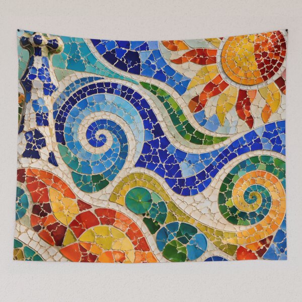 Item preview, Vibrant Antoni Gaudi Mosaic Sun Swirls Park Guell Print designed and sold by GrinGalore.