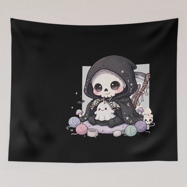 Item preview, Grim Reaper Crochet Club | Cute Goth Crocheting Ghost designed and sold by HealingEraInk.