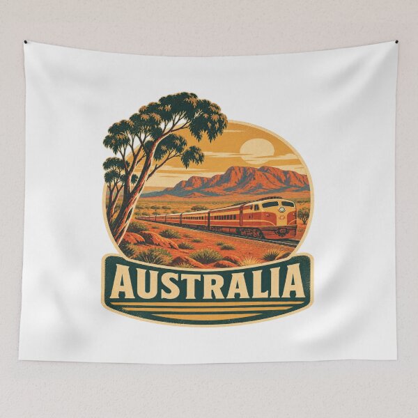 Item preview, The Ghan Australia Vintage Train Shirt – Retro Australian Railway Desert Travel Poster designed and sold by Globalcitytees.