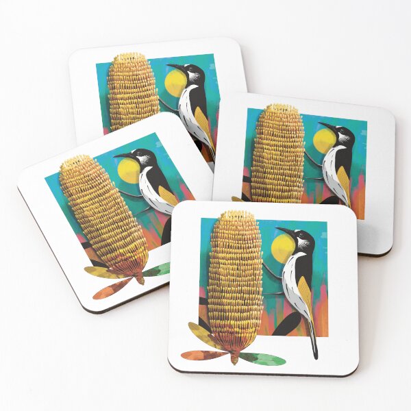 Item preview, White Cheeked Honeyeater and Yellow Banksia Flower designed and sold by Karin Taylor.