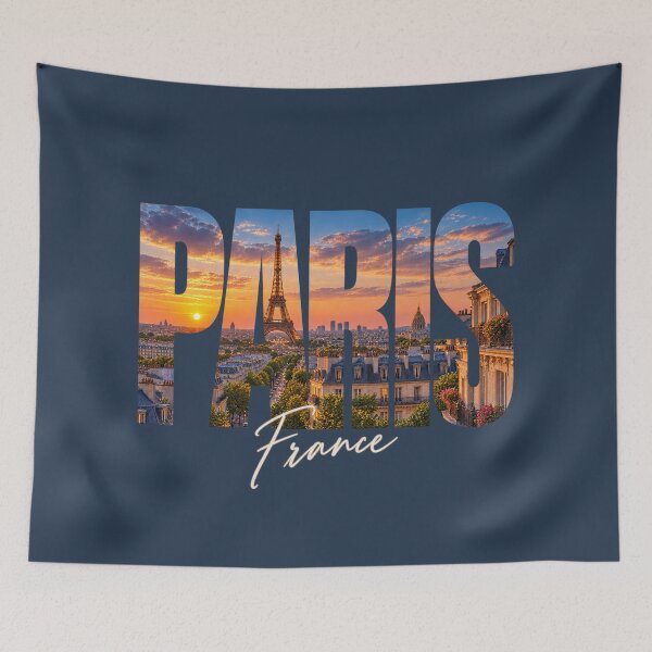 Item preview, Paris France Sunset Skyline – Eiffel Tower Photo Typography designed and sold by MetaModel Editions.