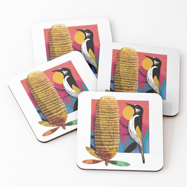 Item preview, White Cheeked Honeyeater and Yellow Banksia Flower designed and sold by Karin Taylor.