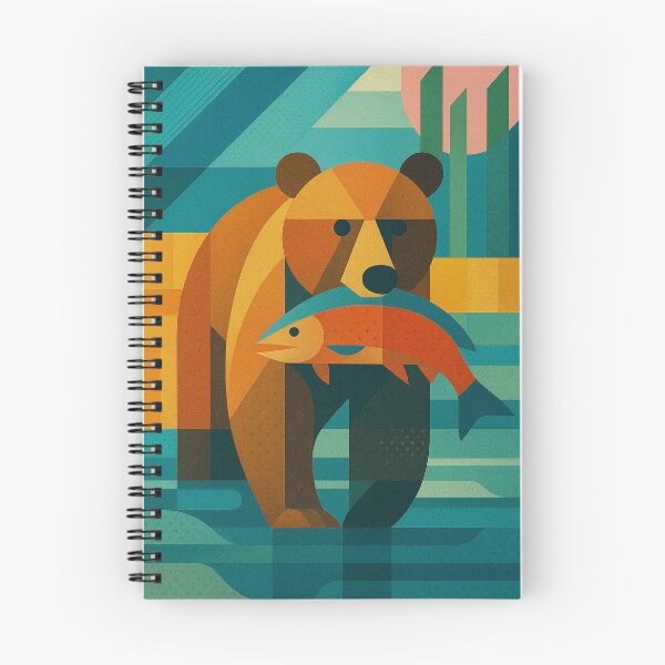 Item preview, Bear with salmon in mouth - a Geometric illustration. designed and sold by GalleryKauffeld.