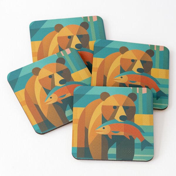 Item preview, Bear with salmon in mouth - a Geometric illustration. designed and sold by GalleryKauffeld.