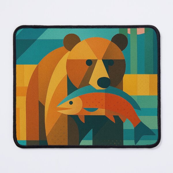 Item preview, Bear with salmon in mouth - a Geometric illustration. designed and sold by GalleryKauffeld.