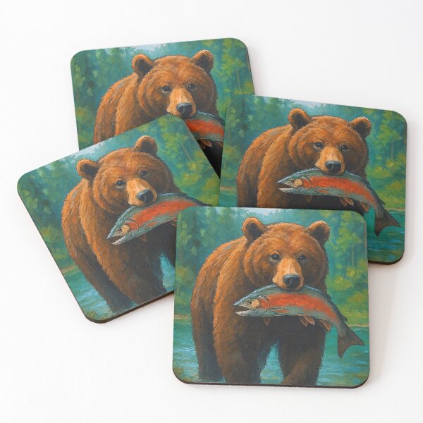 Item preview,  Bear with salmon in mouth painting designed and sold by GalleryKauffeld.