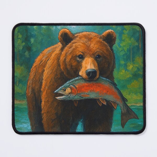 Item preview, Bear with salmon in mouth painting designed and sold by GalleryKauffeld.