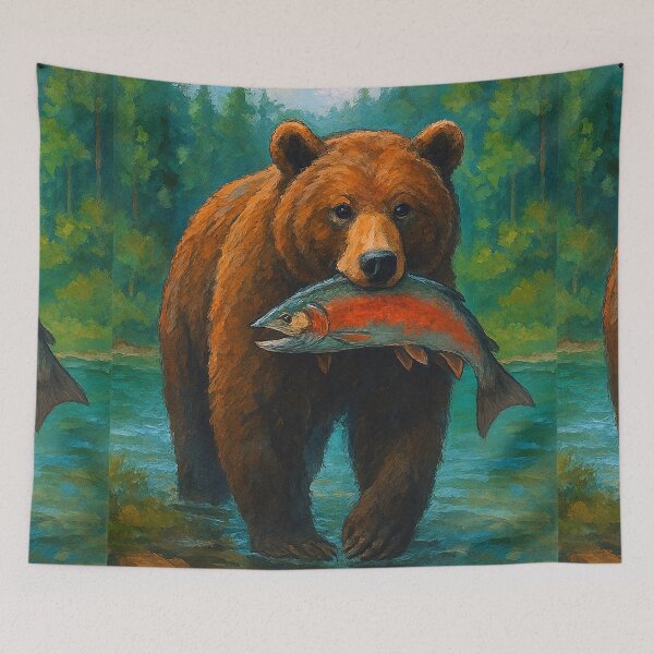 Item preview,  Bear with salmon in mouth painting designed and sold by GalleryKauffeld.