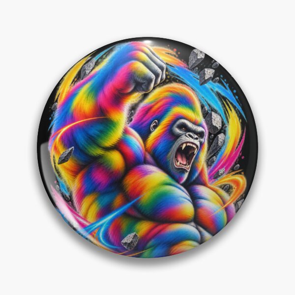 Item preview, Rainbow Gorilla Power – Colorful Airbrush Gorilla Art, Fierce Primate Street Art - PLUSHIWORLD designed and sold by PLUSHIWORLDtm.