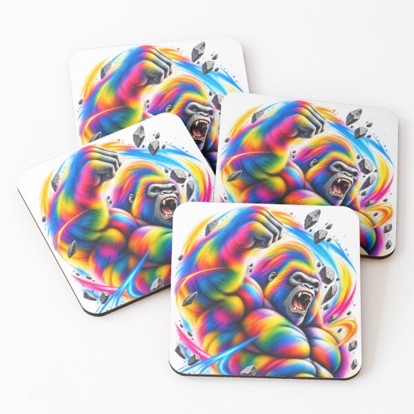Item preview, Rainbow Gorilla Power – Colorful Airbrush Gorilla Art, Fierce Primate Street Art - PLUSHIWORLD designed and sold by PLUSHIWORLDtm.