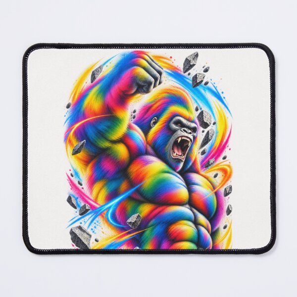 Item preview, Rainbow Gorilla Power – Colorful Airbrush Gorilla Art, Fierce Primate Street Art - PLUSHIWORLD designed and sold by PLUSHIWORLDtm.