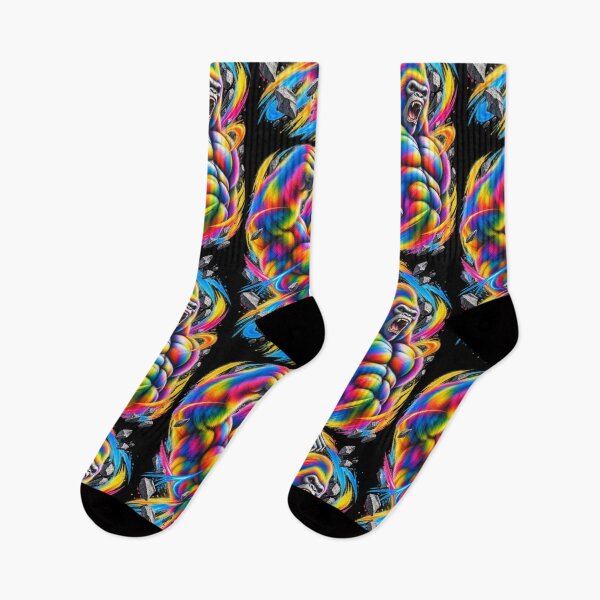 Item preview, Rainbow Gorilla Power – Colorful Airbrush Gorilla Art, Fierce Primate Street Art - PLUSHIWORLD designed and sold by PLUSHIWORLDtm.