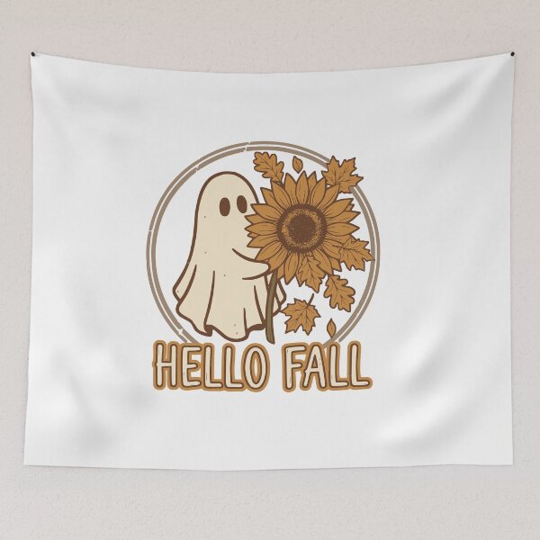Item preview, Hello Fall Ghost Sunflower Cute Spooky Autumn Halloween Thanksgiving Retro Fall Season Aesthetic T-shirt and sticker designed and sold by Billium Halder.
