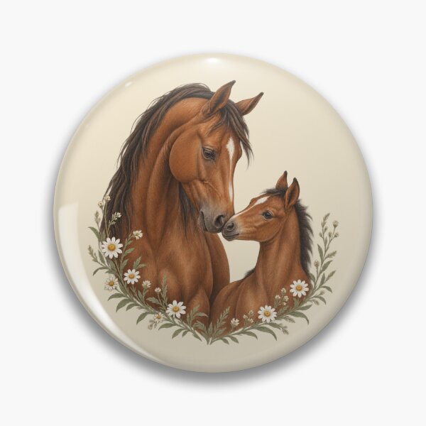 Item preview, Mare and Foal with Wild Daisies - Tender Horse Portrait designed and sold by Glottopia.