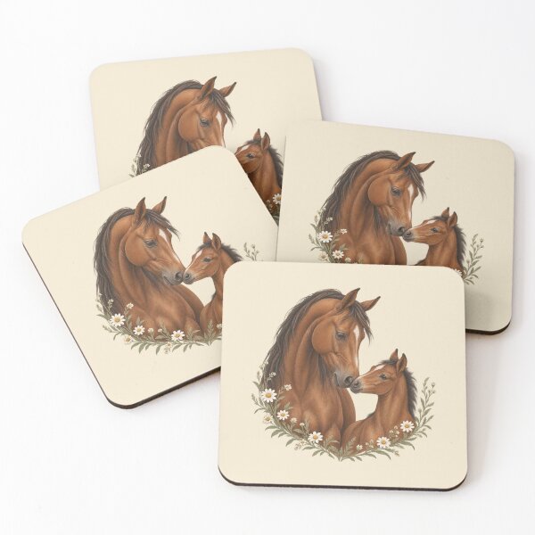 Item preview, Mare and Foal with Wild Daisies - Tender Horse Portrait designed and sold by Glottopia.
