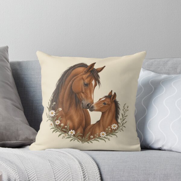 Item preview, Mare and Foal with Wild Daisies - Tender Horse Portrait designed and sold by Glottopia.